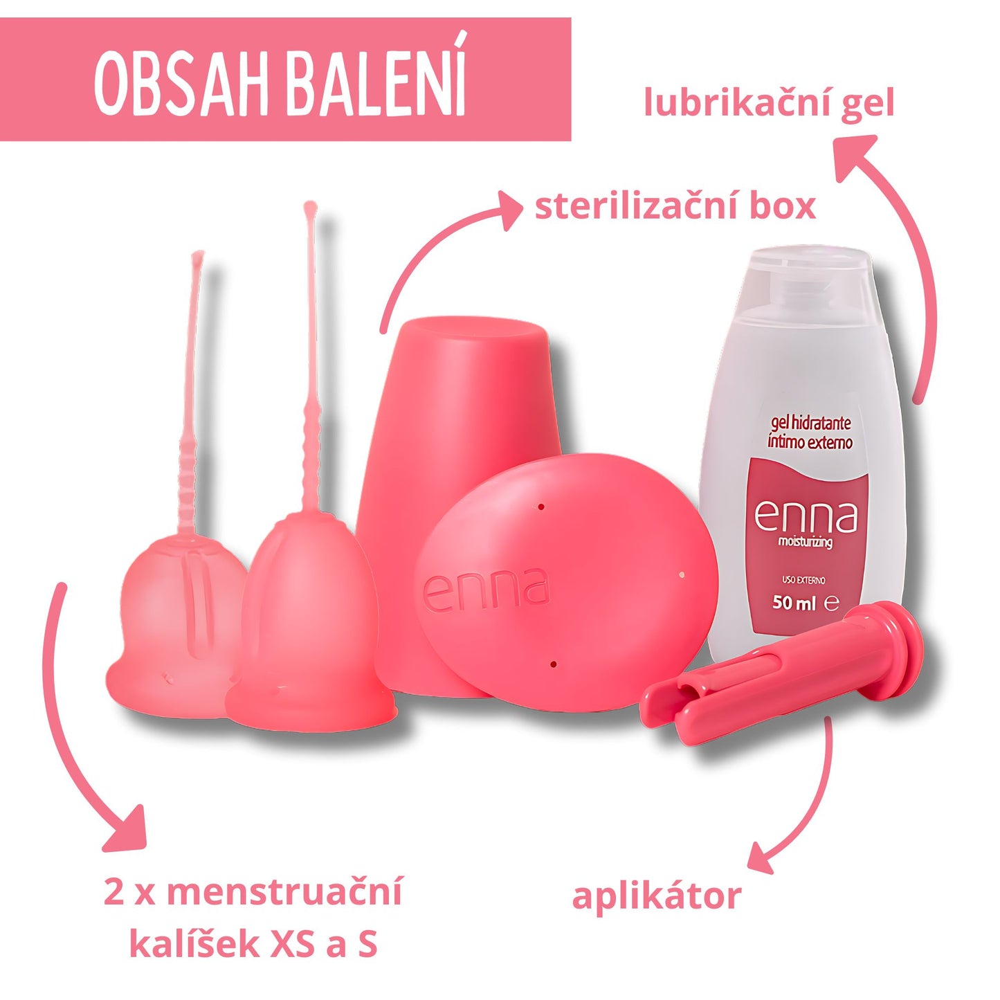 Menstruační kalíšek Enna Starter Kit s aplikátorem a hydratační gel